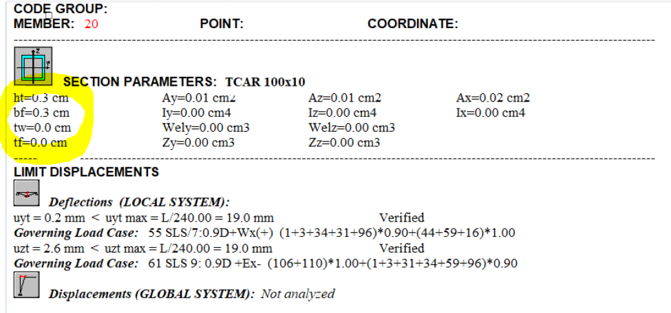 Incorrectly presented section diameters while verification for SLS ...