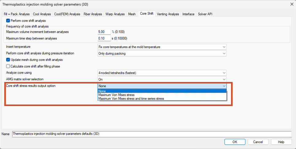 Von Mises stress result core is not available in a core shift analysis ...