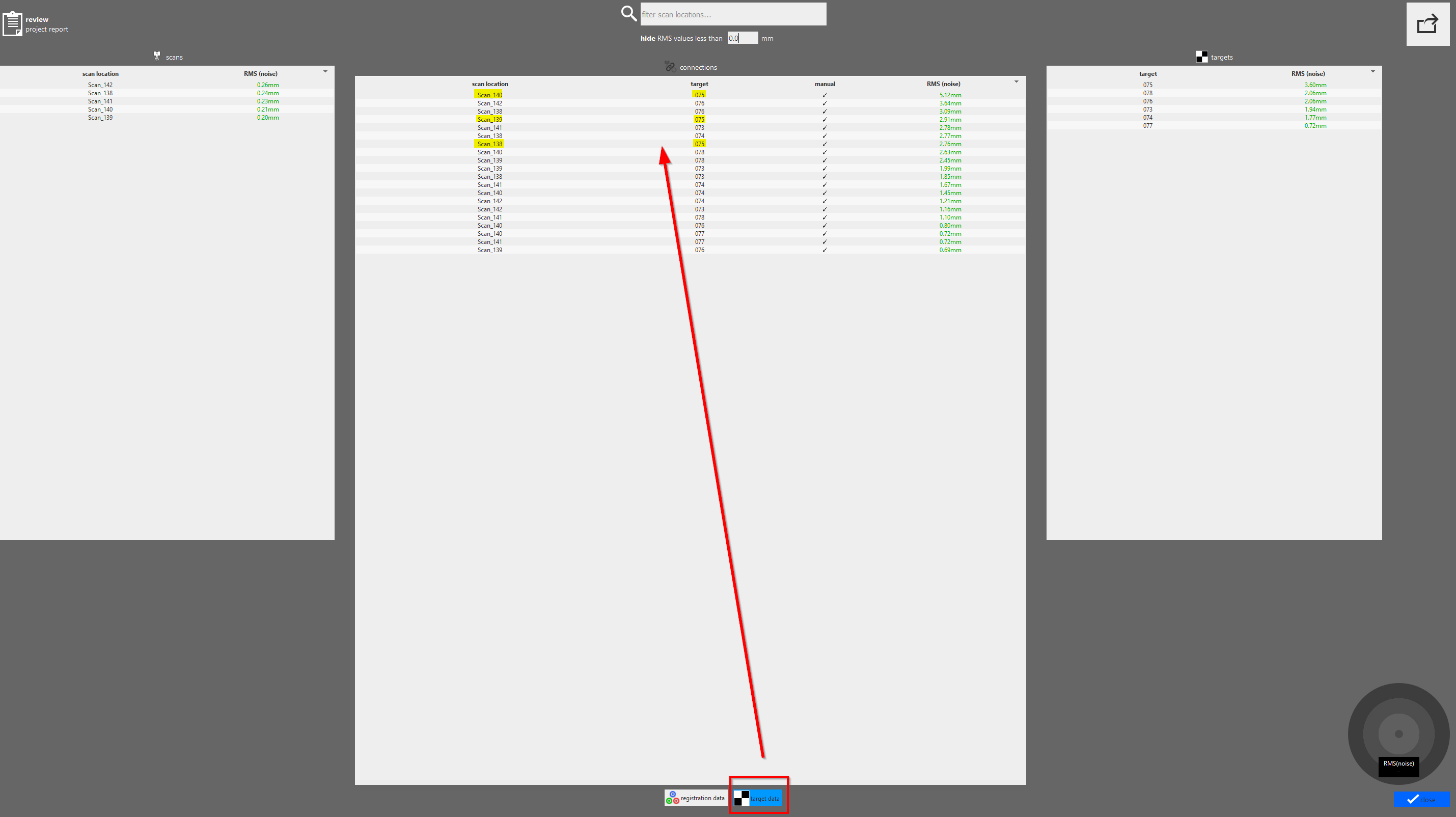To remove targets in ReCap Pro