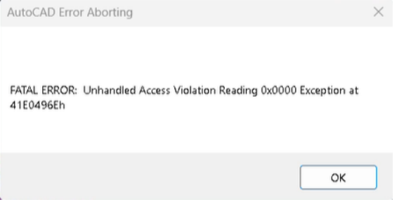 AutoCAD Error Aborting Panel