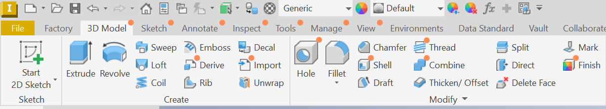 Orange dots in Inventor ribbon