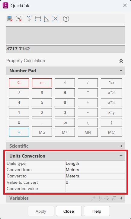 Unable to set default unit conversions for QuickCalc in Civil 3D
