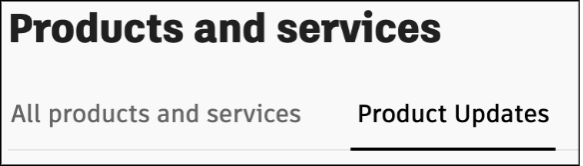 The Products and services page with the Product Updates tab highlighted.