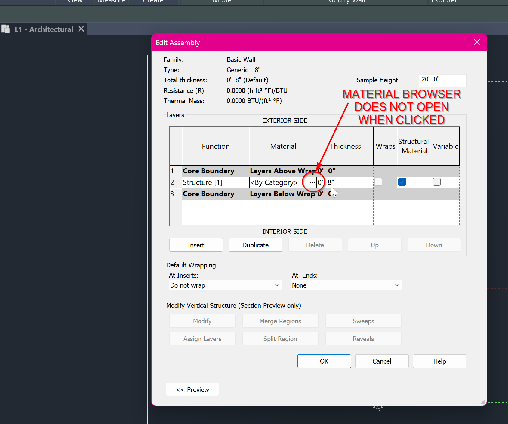 Material Browser does not appear when clicking on the dots (ellipsis ...