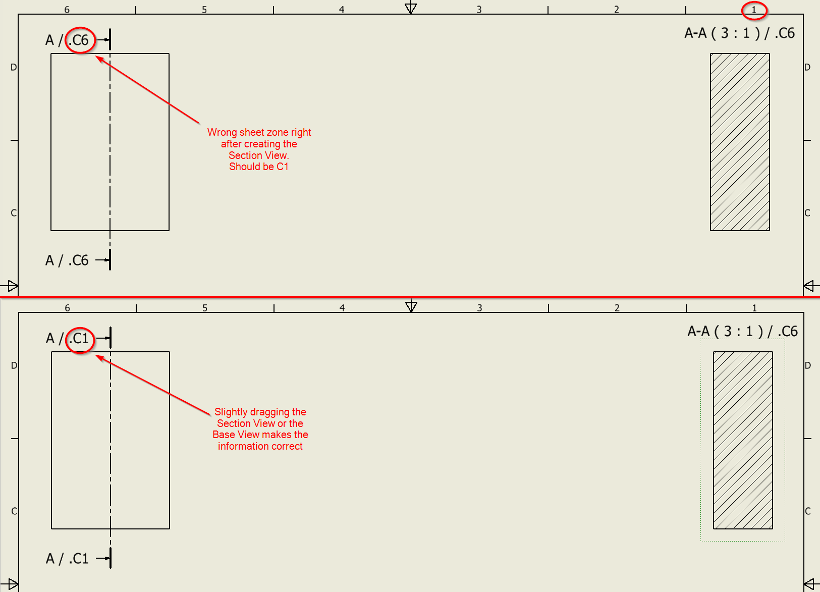 Wrong sheet zone information in the Section Annotation right after ...