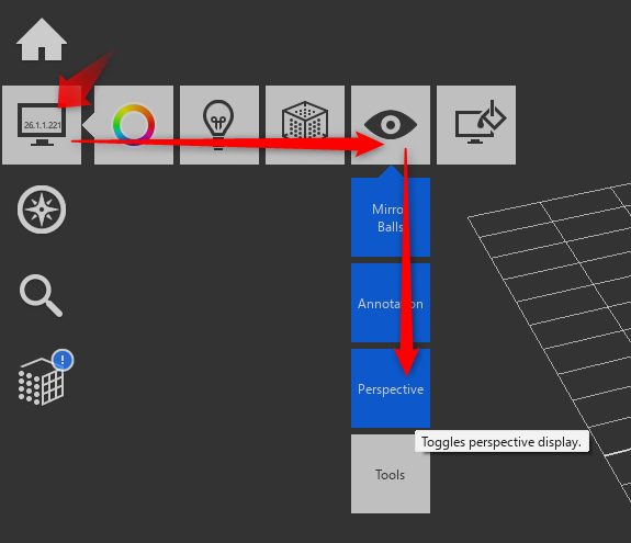 How to switch between perspective and parallel view modes in ReCap Pro