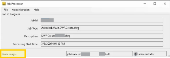 Job Processor は Vault で AutoCAD DWG ファイルを処理しています
