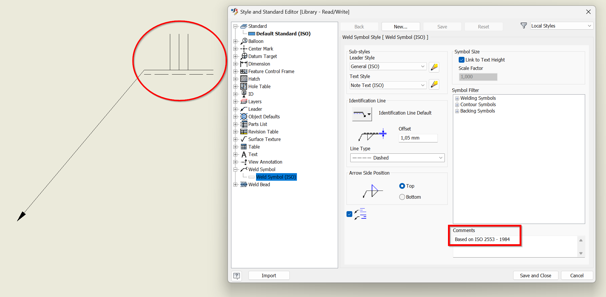 The symbol used for Edge Weld is outdated in Inventor drawing