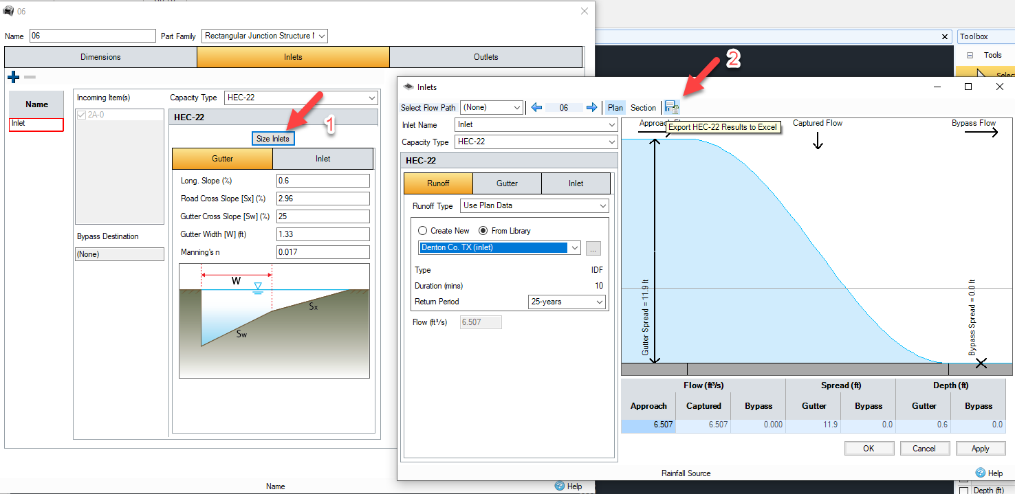 How to export gutter spread results in InfoDrainage