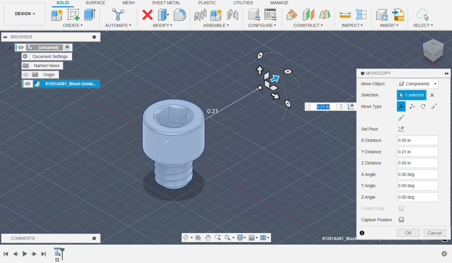 Le premier insert McMasterCarr ne peut pas être déplacé lors de l
