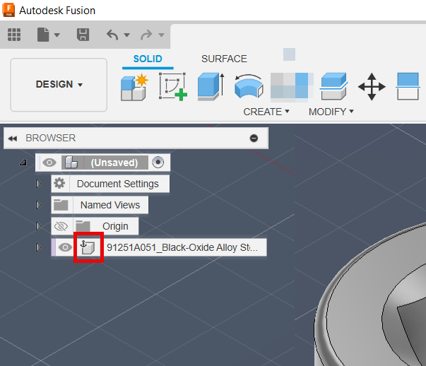 A primeira inserção do McMaster Carr não pode ser movida durante a