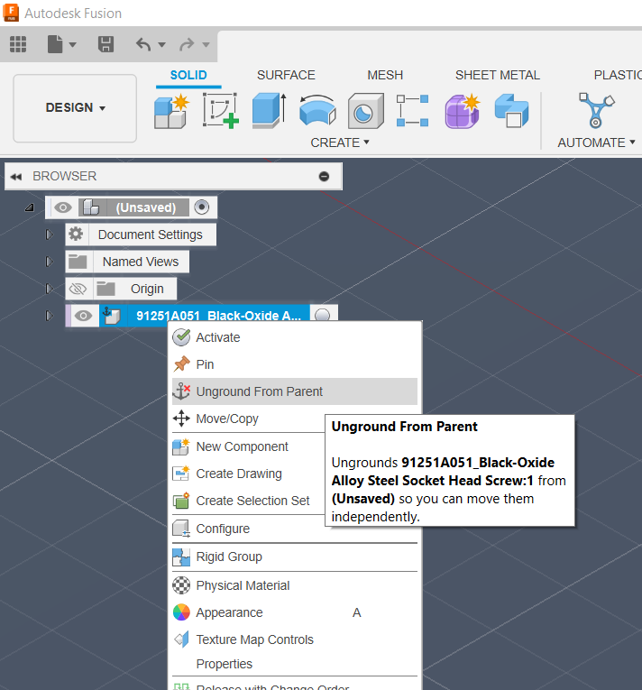 Le premier insert McMasterCarr ne peut pas être déplacé lors de l