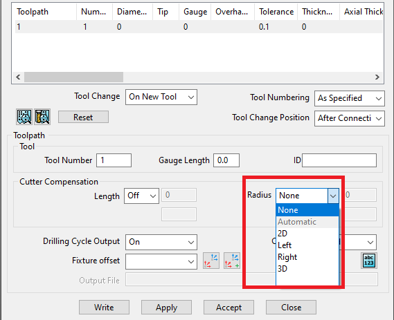 How to write cutter compensation to NC code within PowerMill