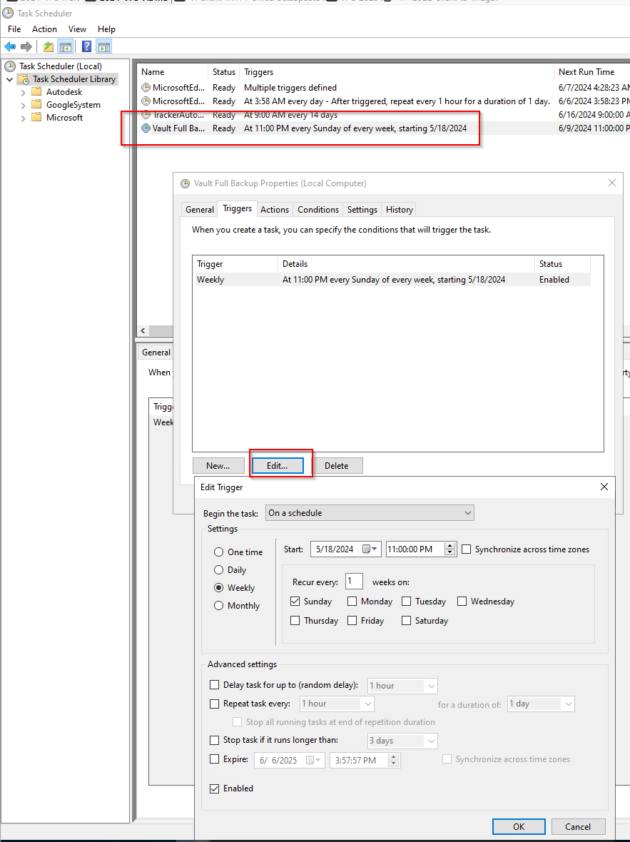 How to change Vault backup schedule in Vault Server