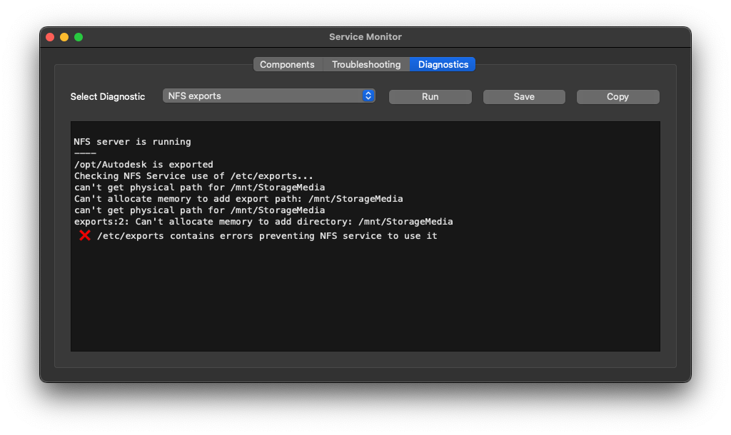 After changing media storage Flame Service Monitor shows NFS errors