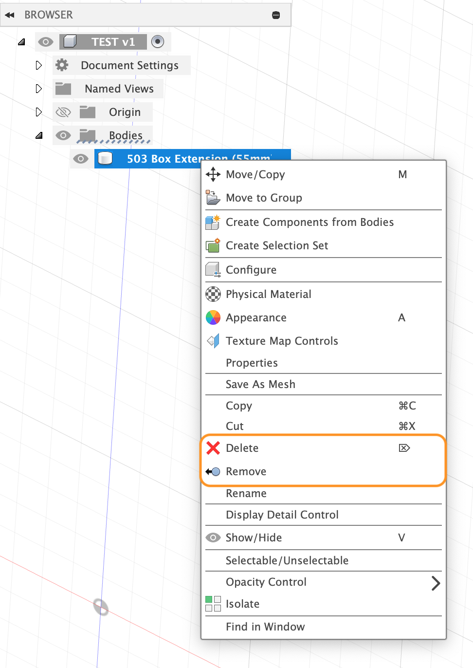 How to remove derived components in Autodesk Fusion