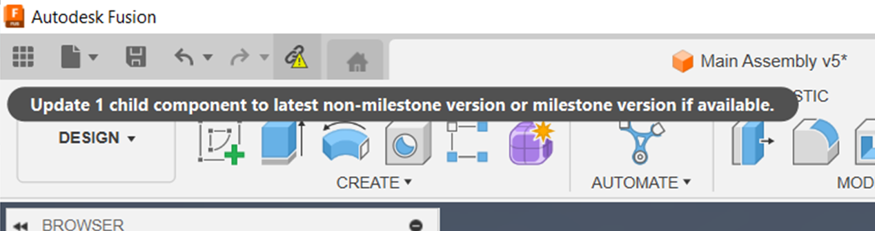No warning even if the sub component is modified in an assembly in Fusion