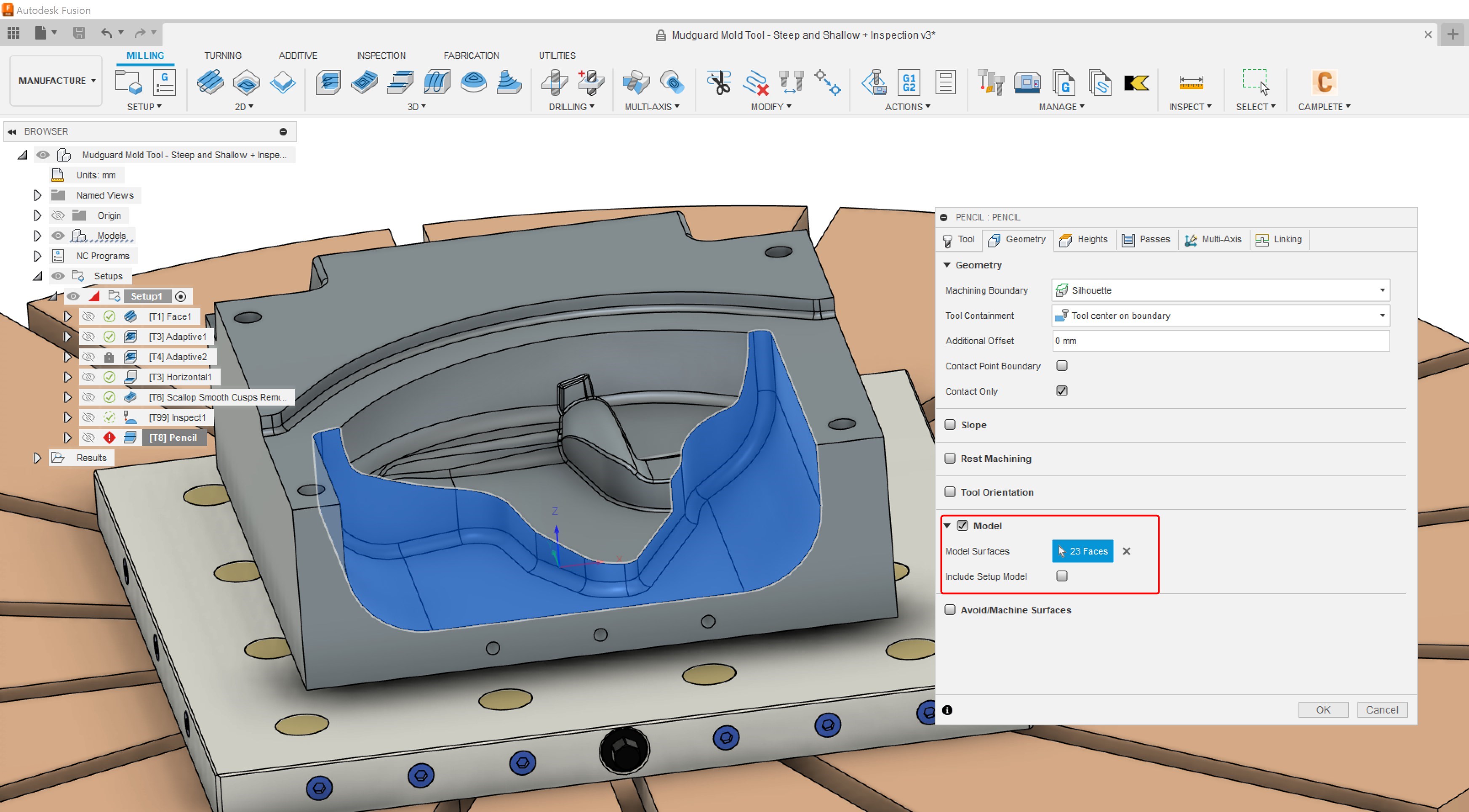 Unable to generate Pencil toolpath in Fusion Manufacture
