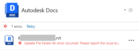将 Revit 文件与 Desktop Connector 链接时显示“更新文件失败： 发生错误”