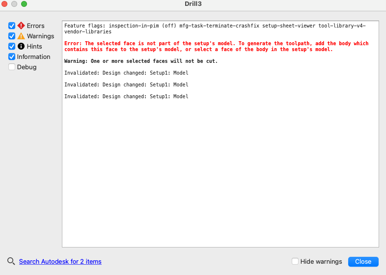 エラー: 「選択された面はセットアップ モデルの一部ではありません