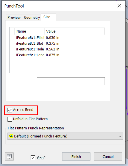 Can the Punch Tool option "Across Bend" be activated by default in ...