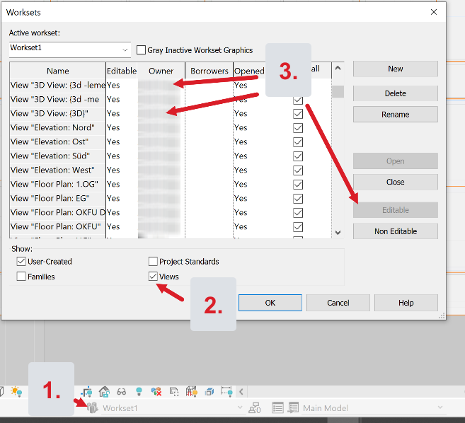 在 Revit 中如何设置工作共享以允许不同成员在单独的视图中工作