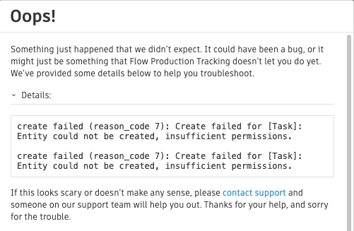  create Failed reason code 7 Create Failed For Task Entity Could 