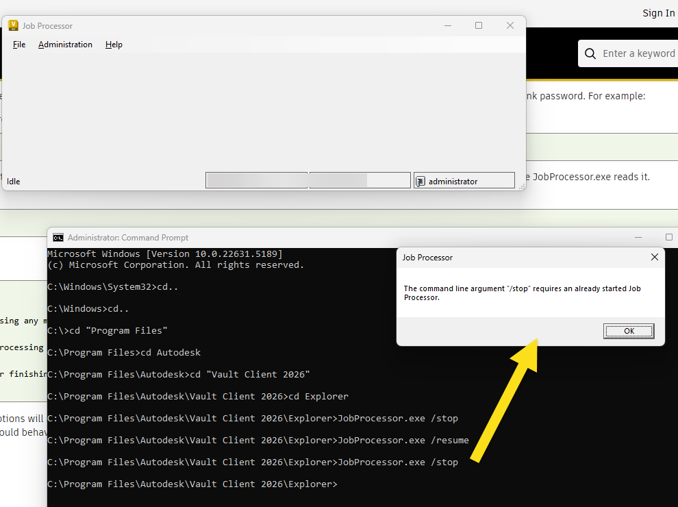 "The command line argument "[argument]" requires an already started Job ...