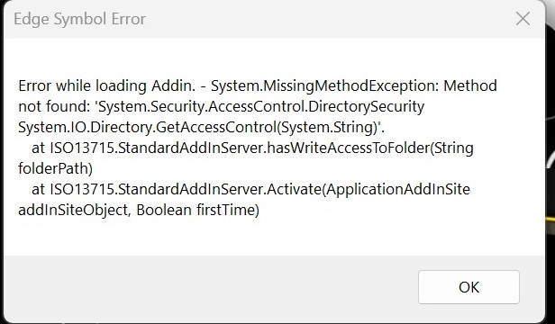 Edge Symbol error pops up while opening Inventor
