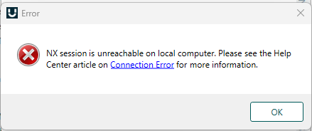 NX session is unreachable on local computer.