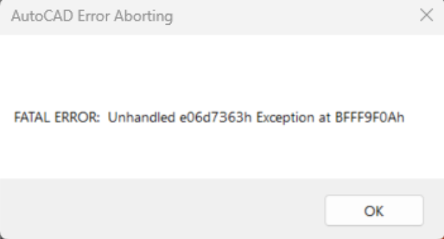 AutoCAD から印刷するときに、「フェイタル エラー: xxxx で処理され