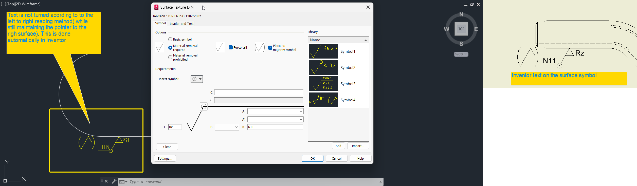 Automatic Text rotation for surface symbols in AutoCAD Mechanical