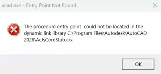The code execution cannot proceed because AcJsCoreStub.crx was not