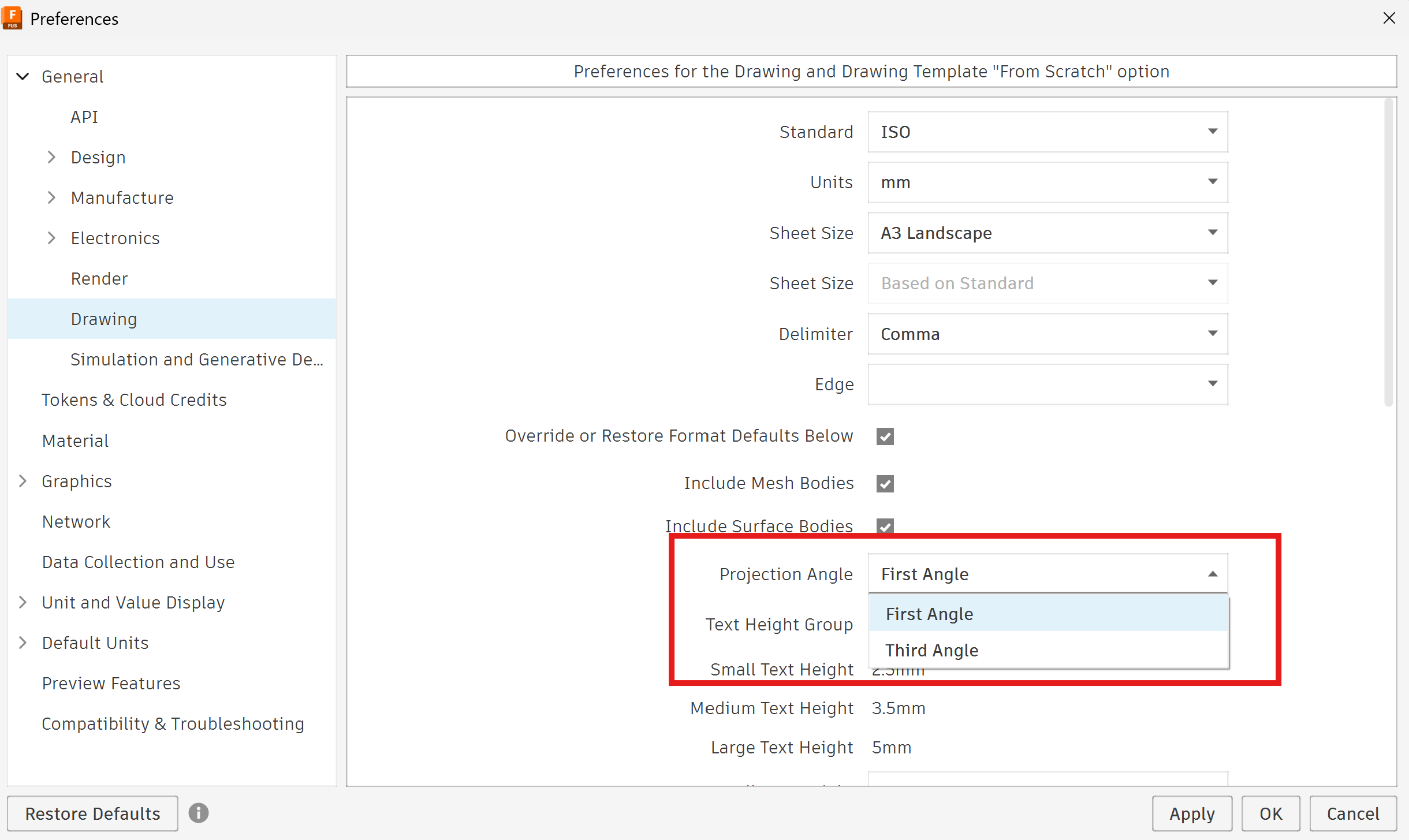Creating first and third angle projected views in Autodesk Fusion
