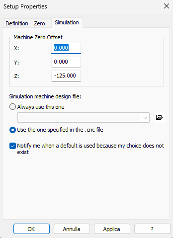FeatureCAM のセットアップ プロパティでマシンのゼロ オフセットを
