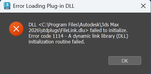 DLL Errors Appear During Splash Screen When Starting 3ds Max 2026