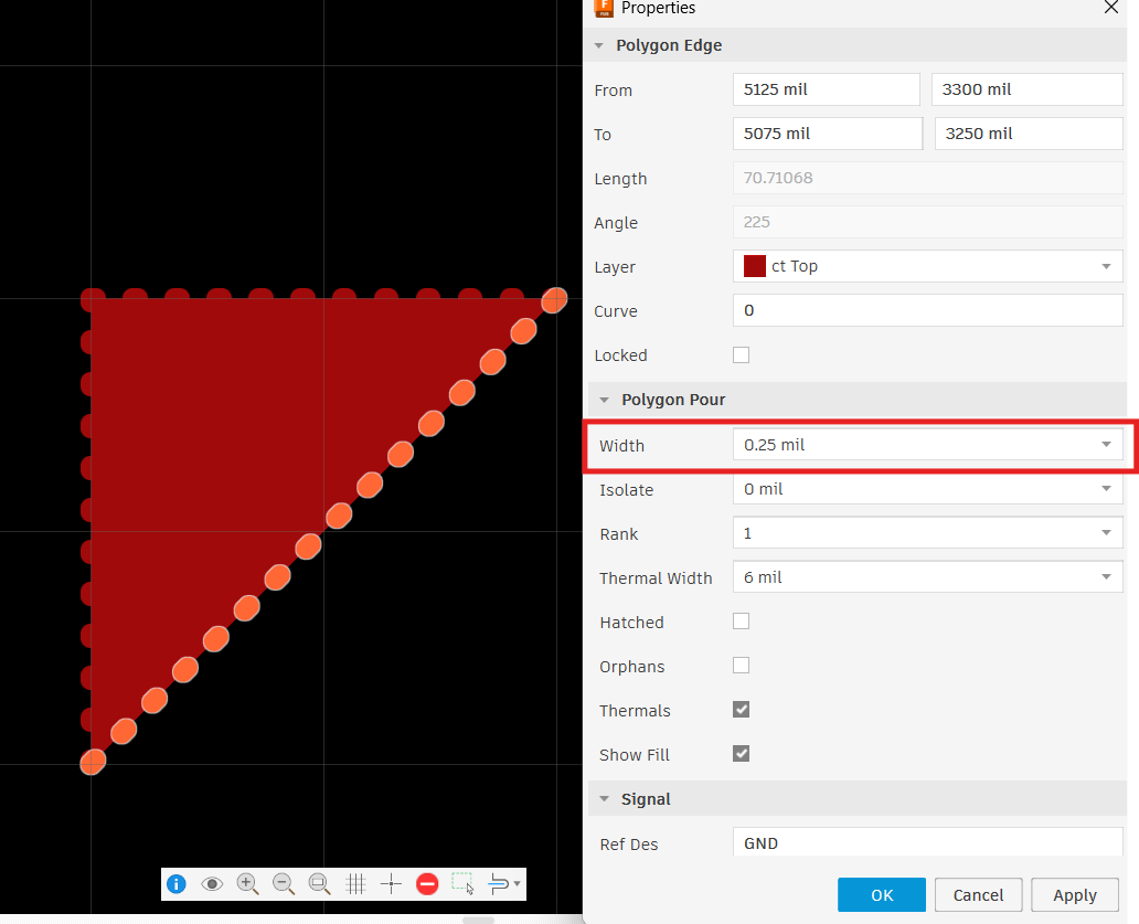 多边形灌铜未在Fusion Electronics 中定义的形状/区域的角处填充