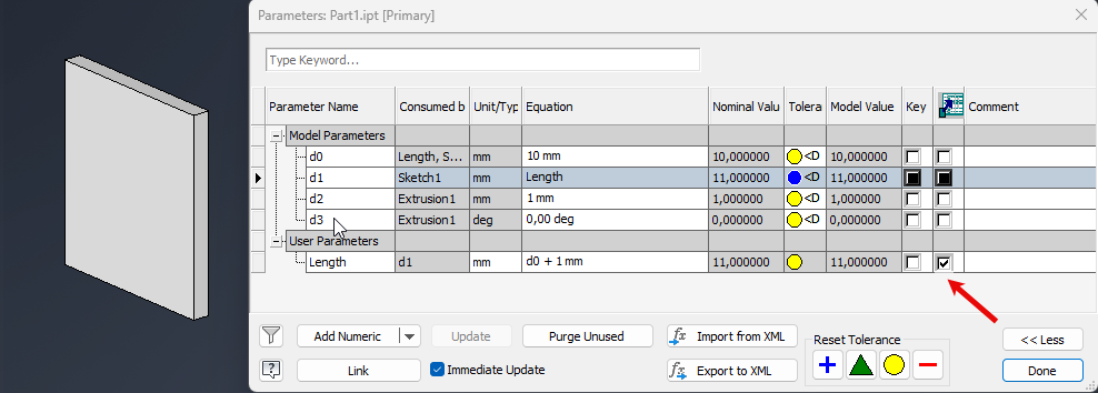 Parametrische Gleichung anstelle des Werts, der in der ...