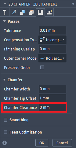"Warning: Empty toolpath [...]" for 2D Chamfer toolpath in Autodesk Fusion