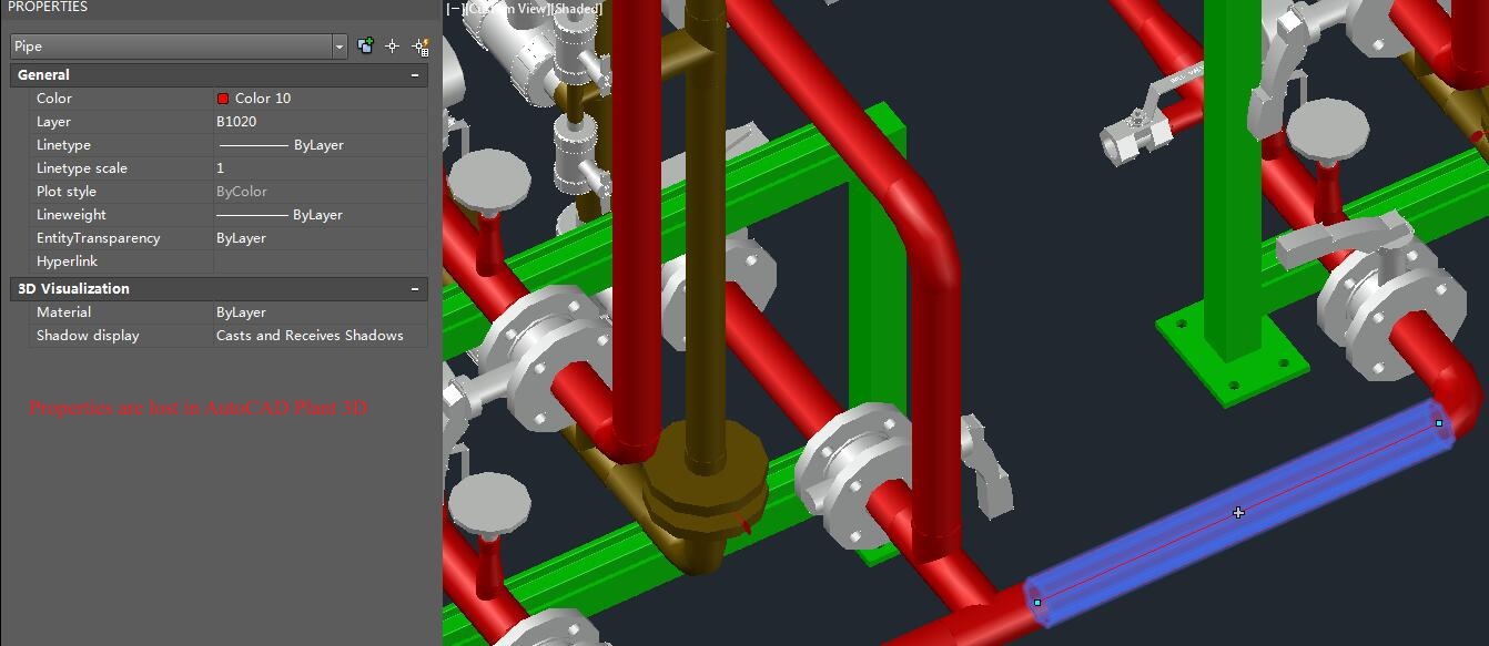 Piping components lose their metadata properties in AutoCAD Plant 3D