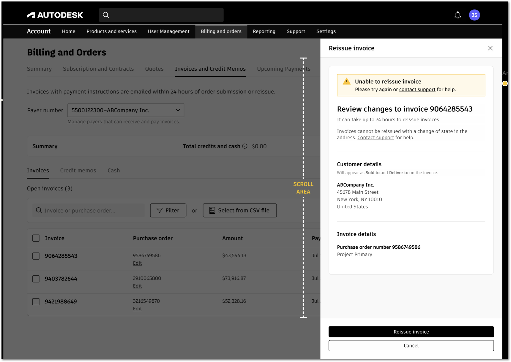 Update an open invoice in your Autodesk account