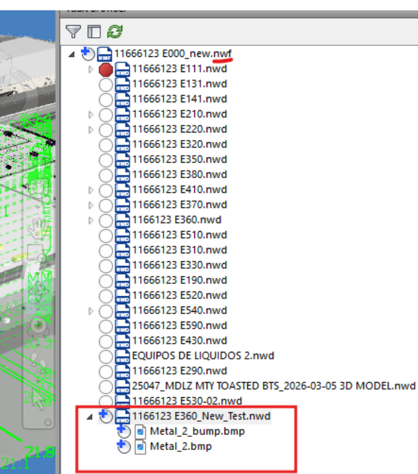 Links to different BMP files adding NWD file to NWF file in Navisworks