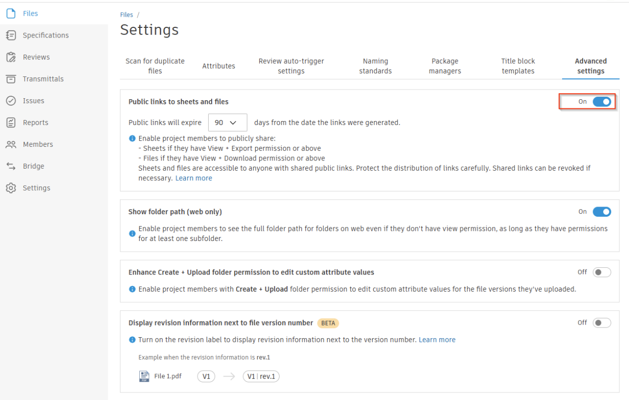 Unable to share the file through the public link in Forma Data ...