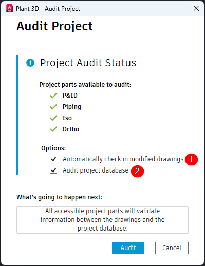 How to project audit an AutoCAD Plant 3D Collaboration project