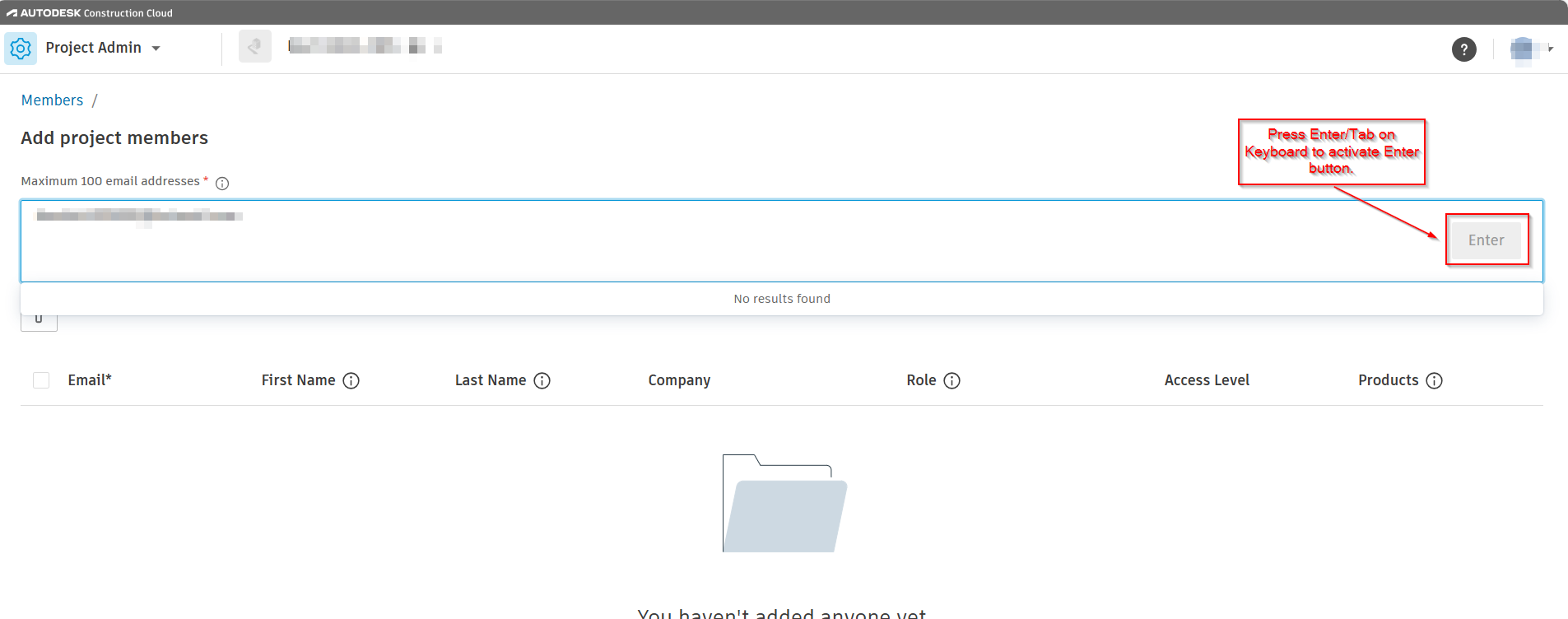 Unable to add members to BIM 360 or Autodesk Forma project