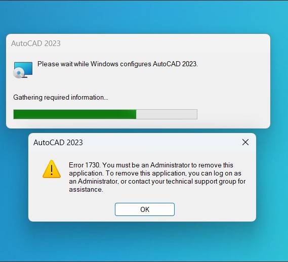 AutoCAD products request admin credentials or giving error