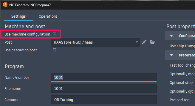 "This postprocessor requires a machine configuration for 5-axis ...
