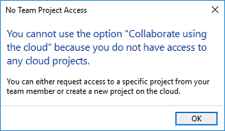 "You cannot use the option Collaborate using the cloud" when trying to ...