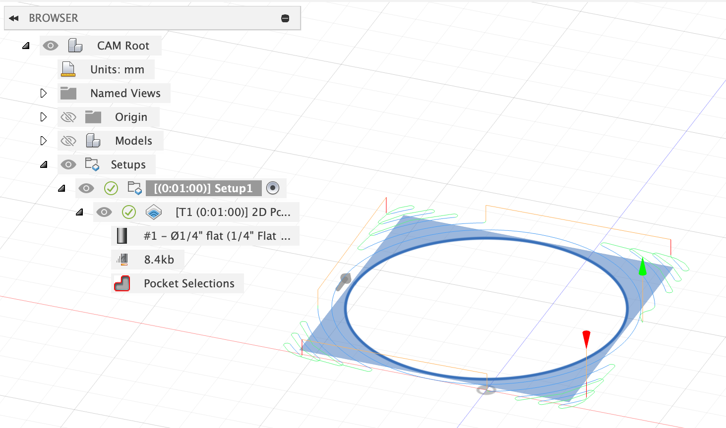 Toolpath operation selection stays highlighted on screen in Fusion