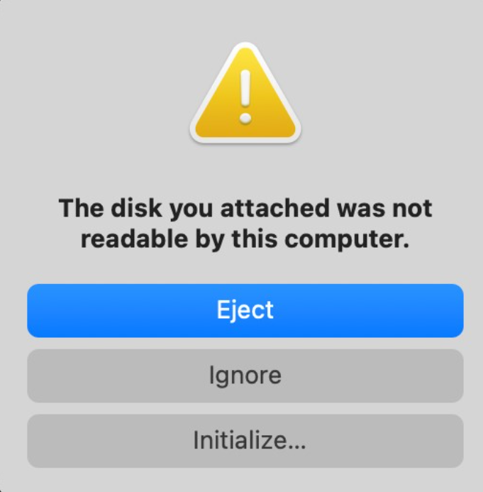 "The disk you attached was not readable by this computer" install